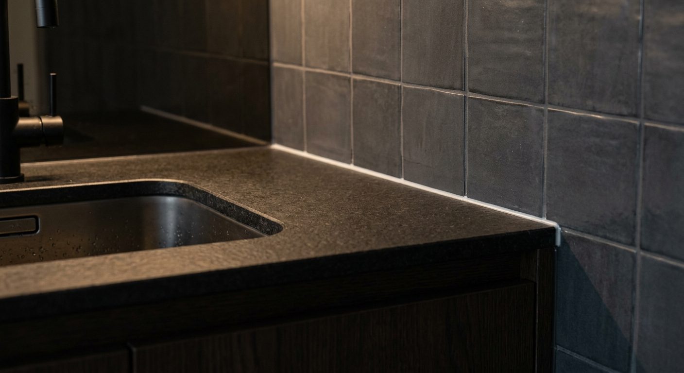 Keuken, werkblad en spoelbak afgekit